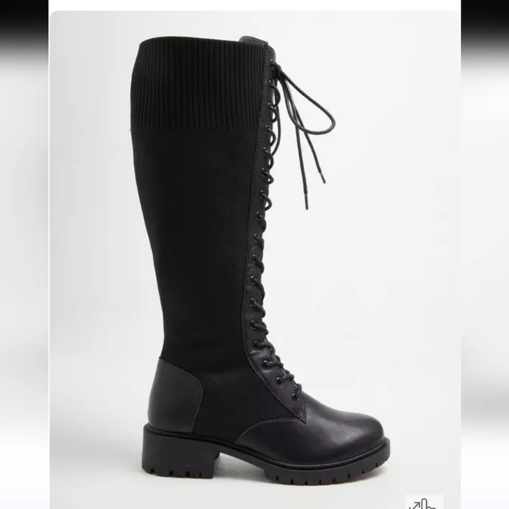 Black Lace-Up Knee-High Combat Boots NWOT - Picture 4 of 8